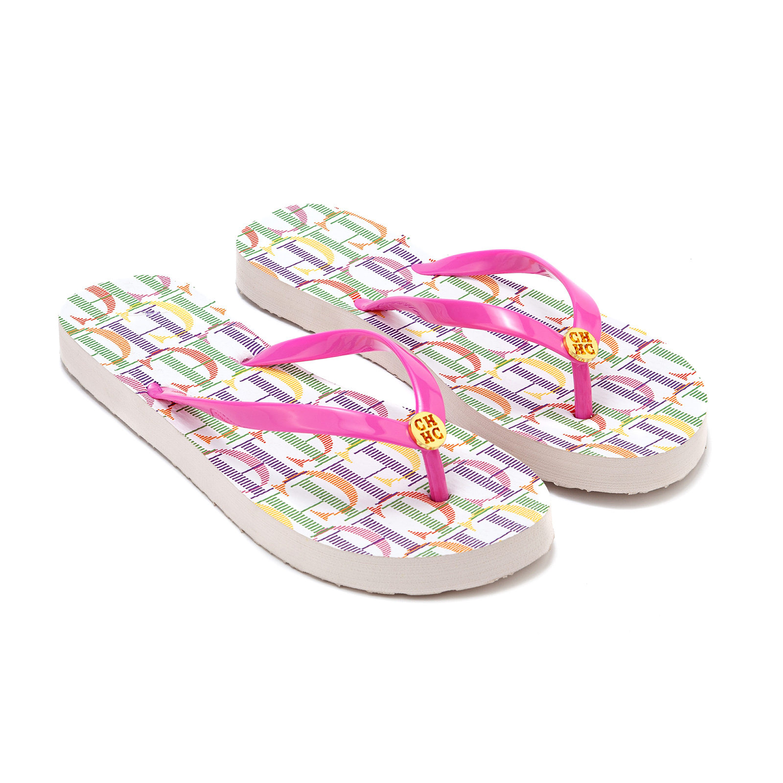 Summer Clothing Vacation - Pink Letter Flip Flops Gold Buckle
