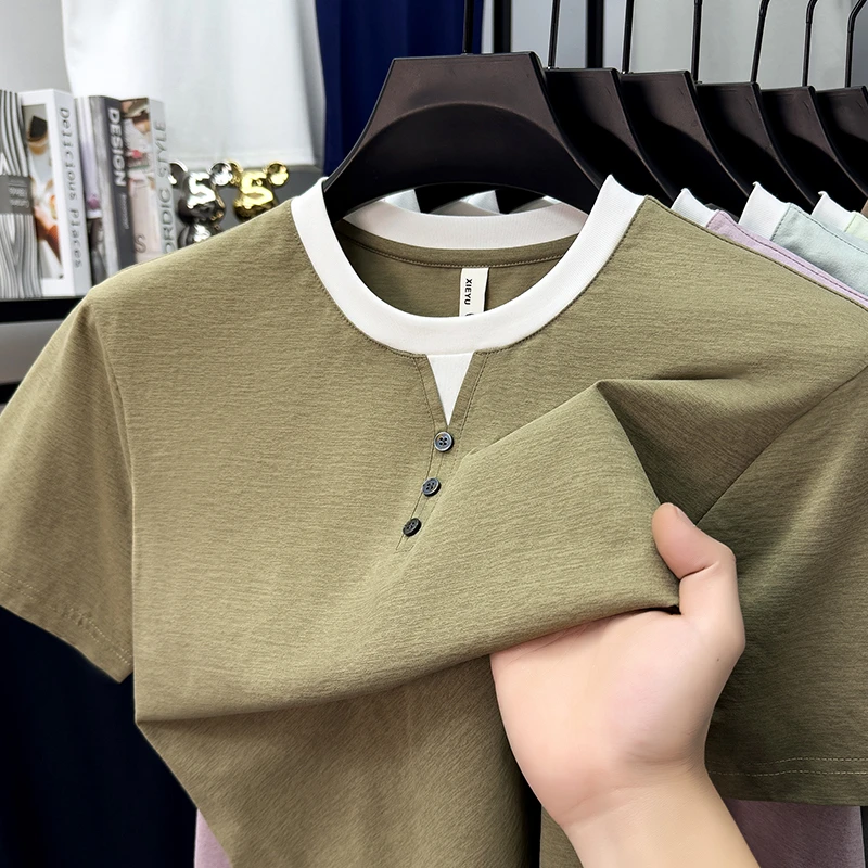 Summer Clothing For Young Men - Mens Short Sleeve Henley Neck T