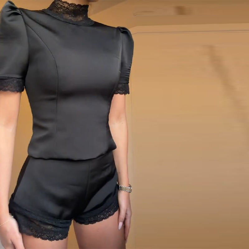 Off Shoulder Blouse - New Satin Lace Edge Top Short