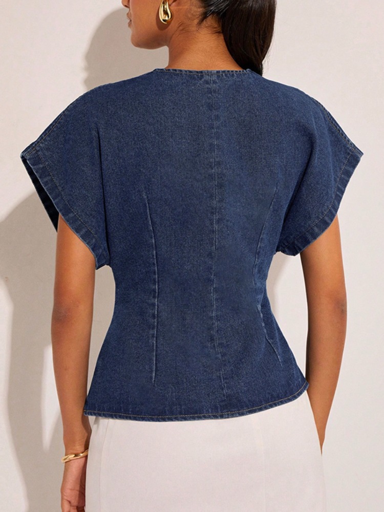 2026Women Dark Blue Denim Blou - مراجعة Summer Clothing Wraps وسعره