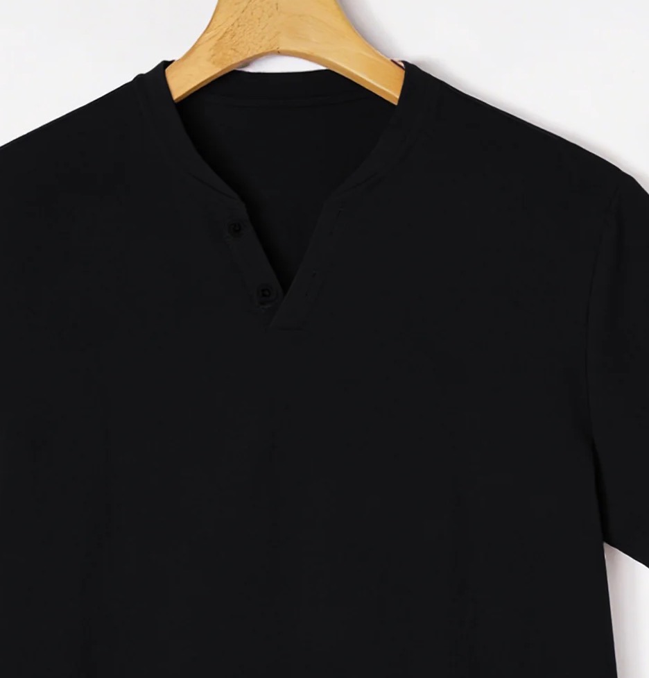 Elegant Black Henley Short-Sle - مراجعة Summer Clothing For Young Men وسعره