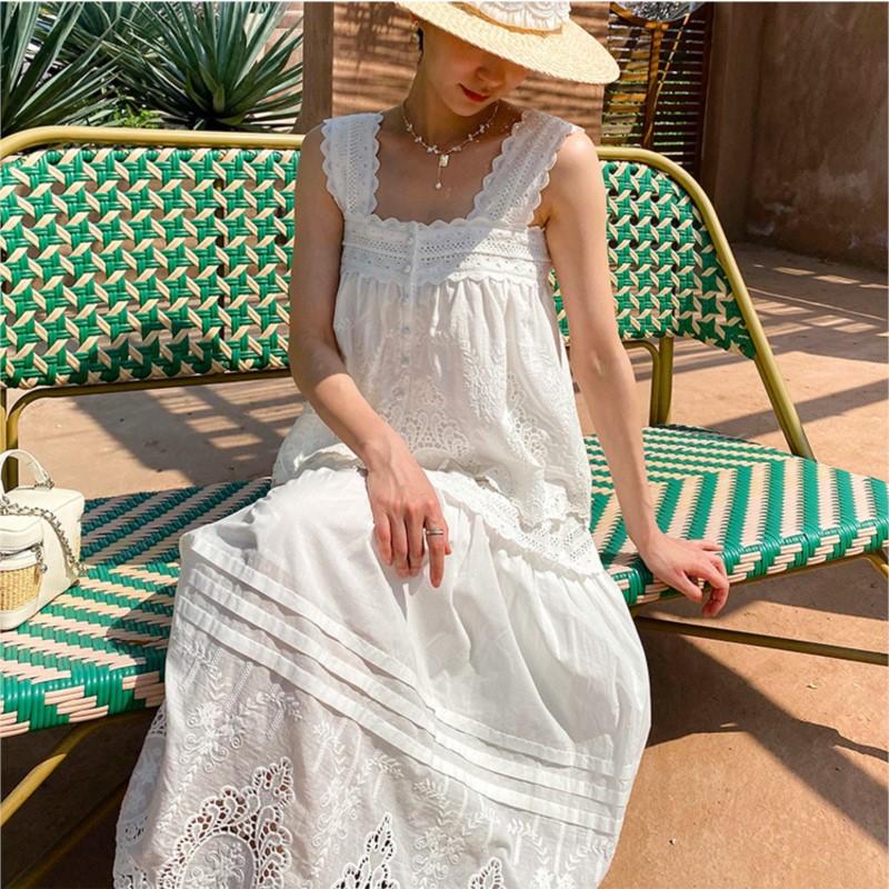 Bohemian White Square-neck Ves - مراجعة Summer Clothing Vacation وسعره