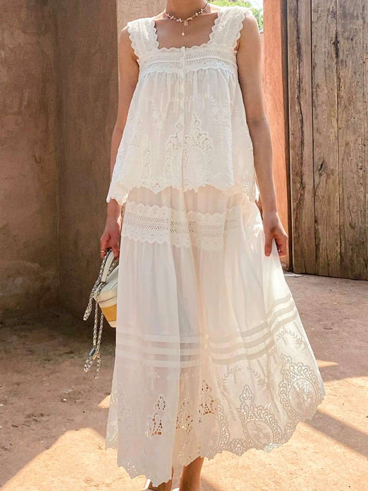Bohemian White Square-neck Ves - مراجعة Summer Clothing Vacation وسعره