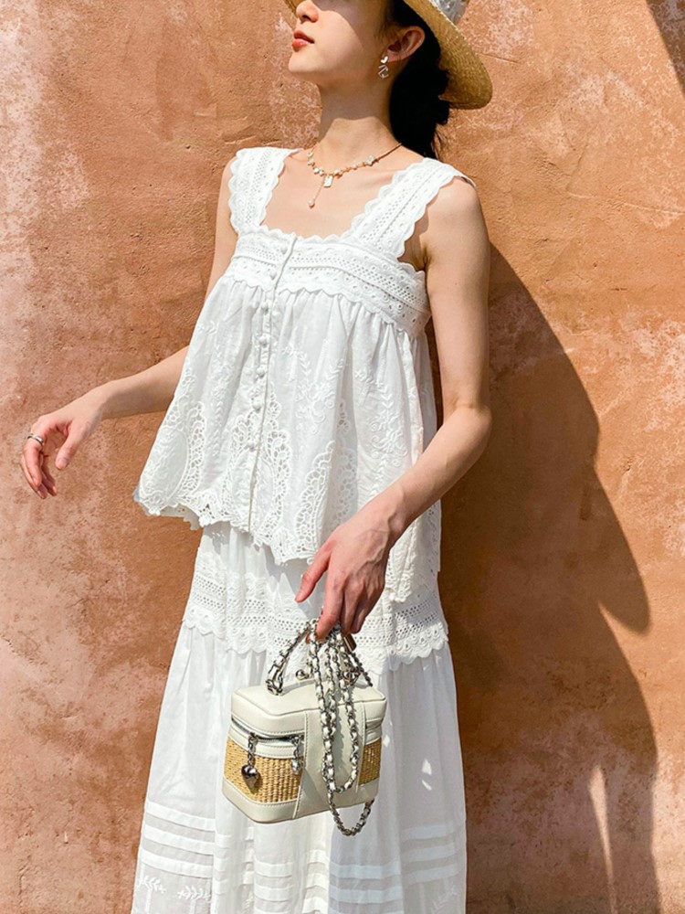 Bohemian White Square-neck Ves - مراجعة Summer Clothing Vacation وسعره