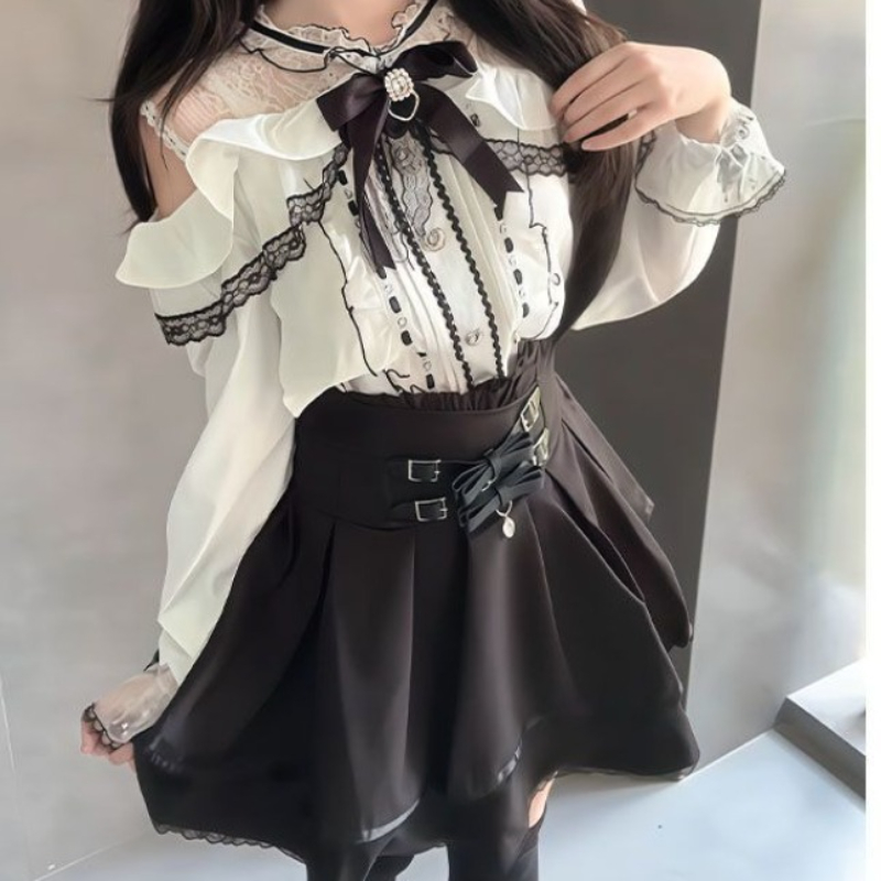 Japanese Gothic Y2k Lolita Sty - مراجعة Off Shoulder Blouse وسعره