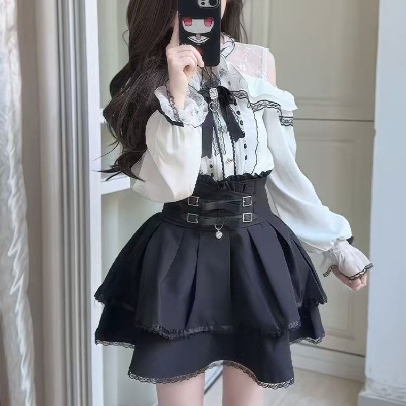 Japanese Gothic Y2k Lolita Sty - مراجعة Off Shoulder Blouse وسعره