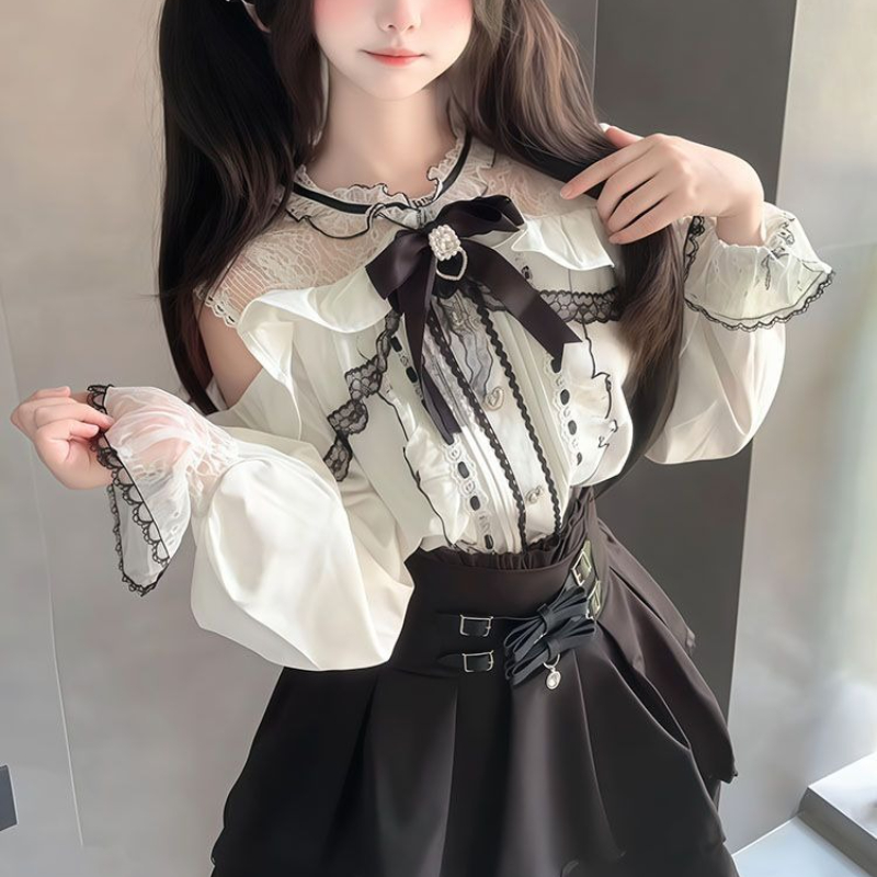 Japanese Gothic Y2k Lolita Sty - مراجعة Off Shoulder Blouse وسعره