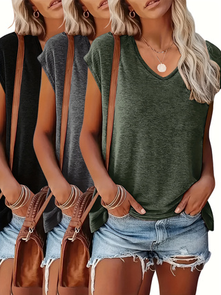 3-Pack of Solid Color V-Neck C - مراجعة Summer Clothing Drop وسعره