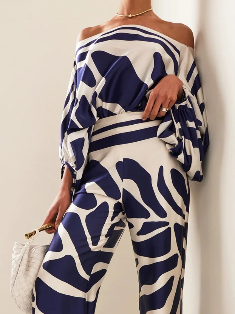 Women's Printed Satin 2-piece  - مراجعة Off Shoulder Blouse وسعره