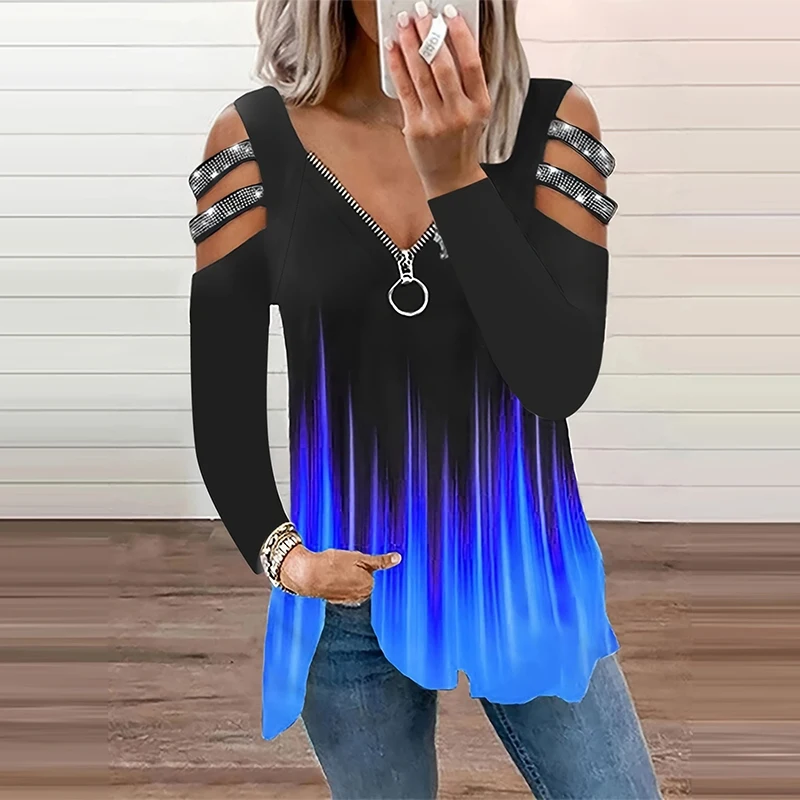 Gradient Color Zipper V Neck T - مراجعة Summer Clothing Drop وسعره