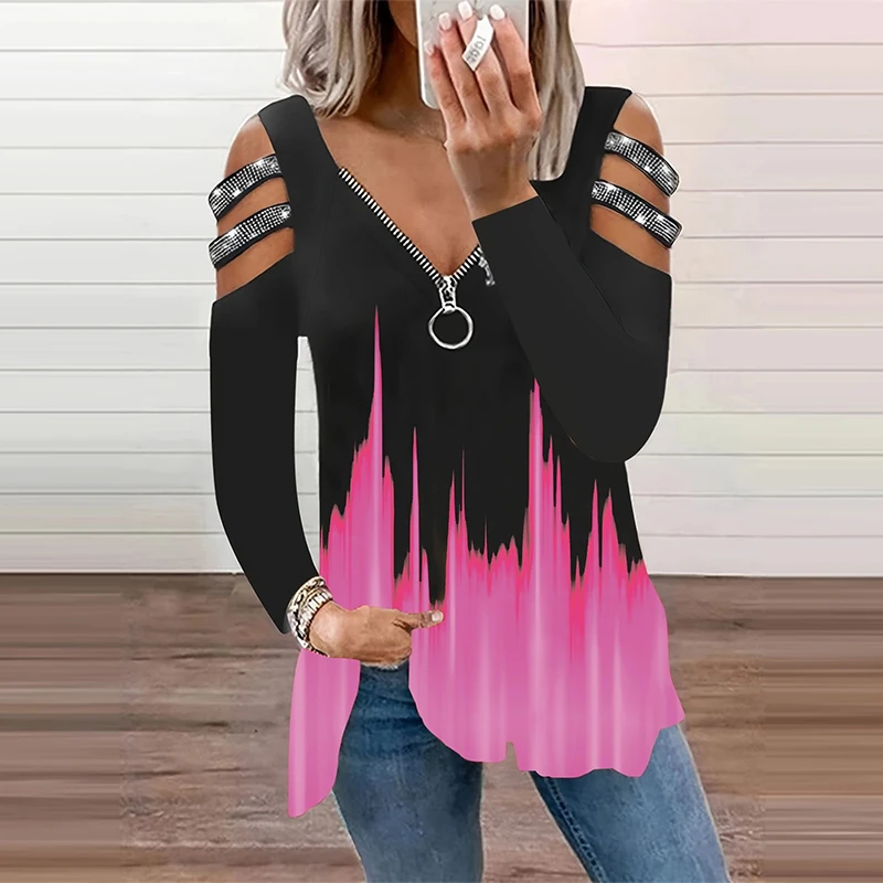 Gradient Color Zipper V Neck T - مراجعة Summer Clothing Drop وسعره