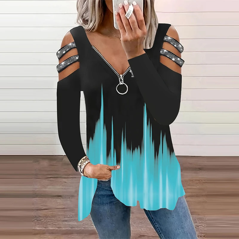 Gradient Color Zipper V Neck T - مراجعة Summer Clothing Drop وسعره