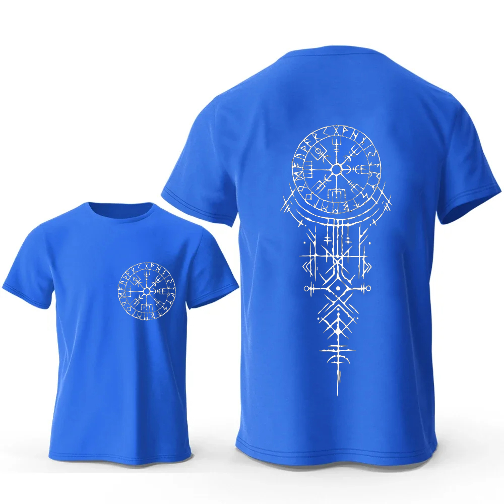 Viking Runic Compass Graphic T - مراجعة Summer Viking Clothing وسعره