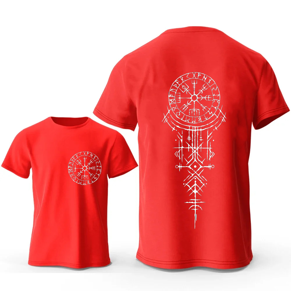 Viking Runic Compass Graphic T - مراجعة Summer Viking Clothing وسعره