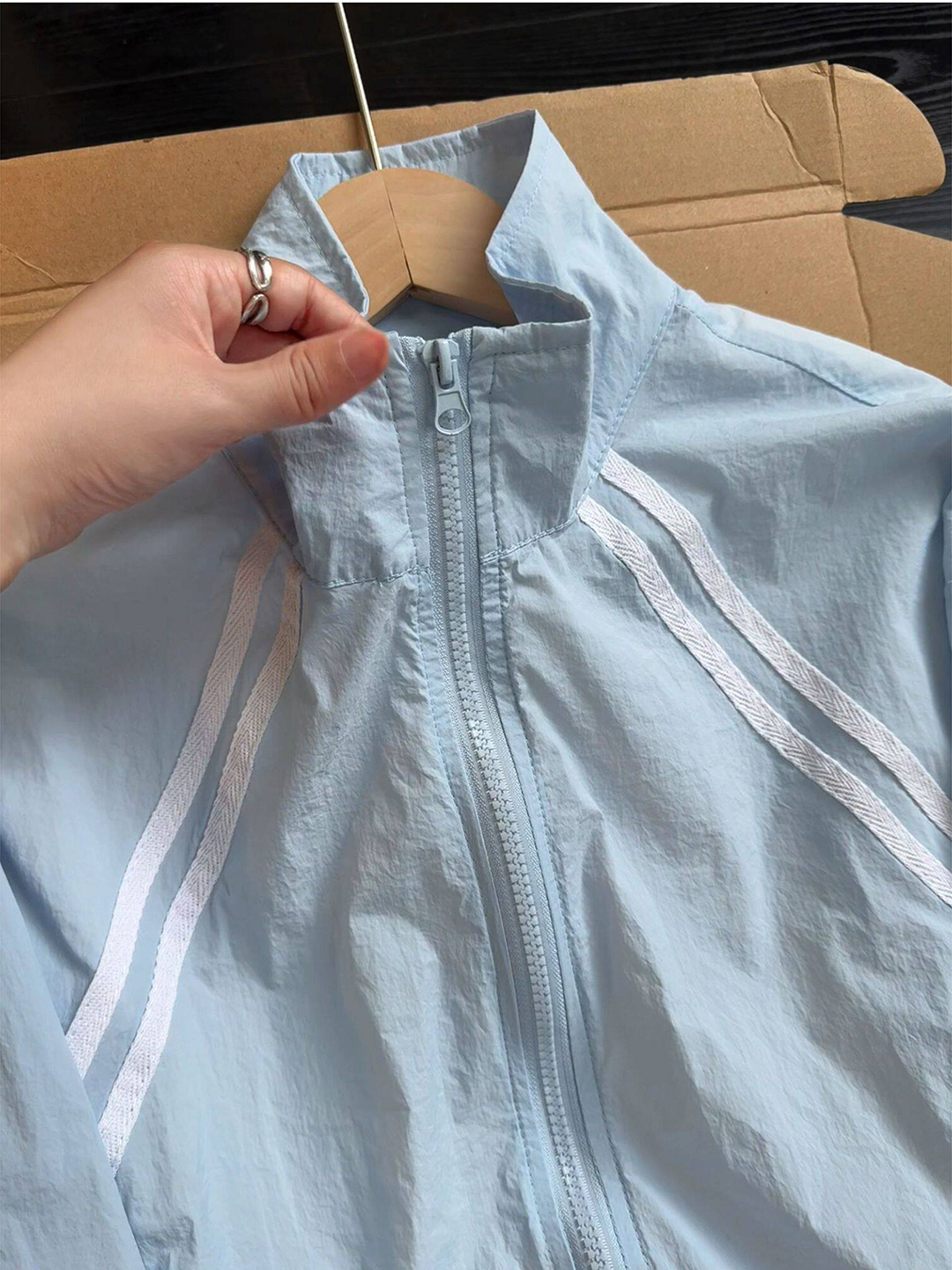 Light Blue Striped Stand Colla - مراجعة Summer Light Clothing وسعره