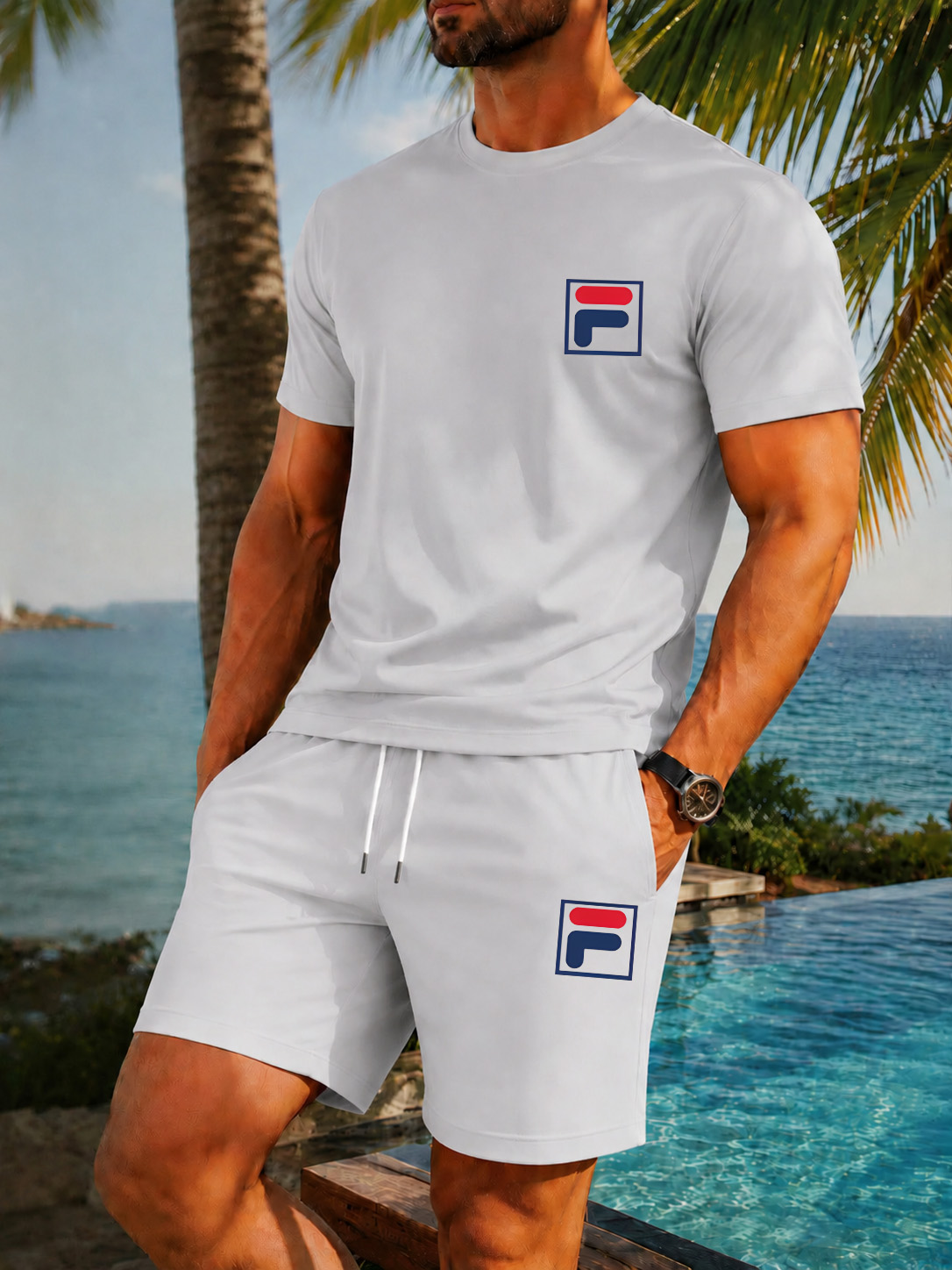 Men's Printed Two-piece Set, C - مراجعة Summer Clothing For Young Men وسعره
