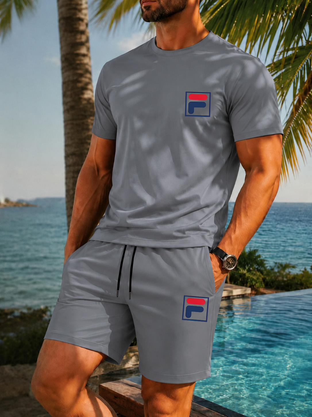 Men's Printed Two-piece Set, C - مراجعة Summer Clothing For Young Men وسعره