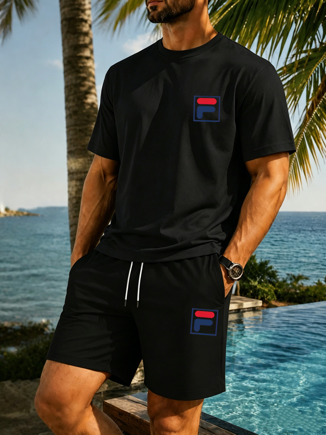 Men's Printed Two-piece Set, C - مراجعة Summer Clothing For Young Men وسعره