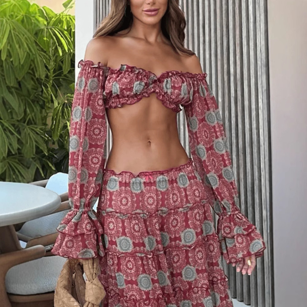 Vintage Print Skirt Two Piece  - مراجعة Summer Clothing Vacation وسعره