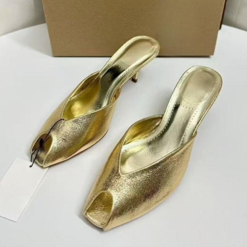 Shiny Gold Women Mules Shoes S - مراجعة Summer Clothing Sale وسعره