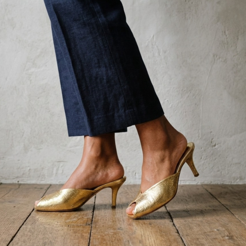 Shiny Gold Women Mules Shoes S - مراجعة Summer Clothing Sale وسعره