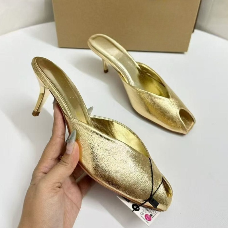 Shiny Gold Women Mules Shoes S - مراجعة Summer Clothing Sale وسعره