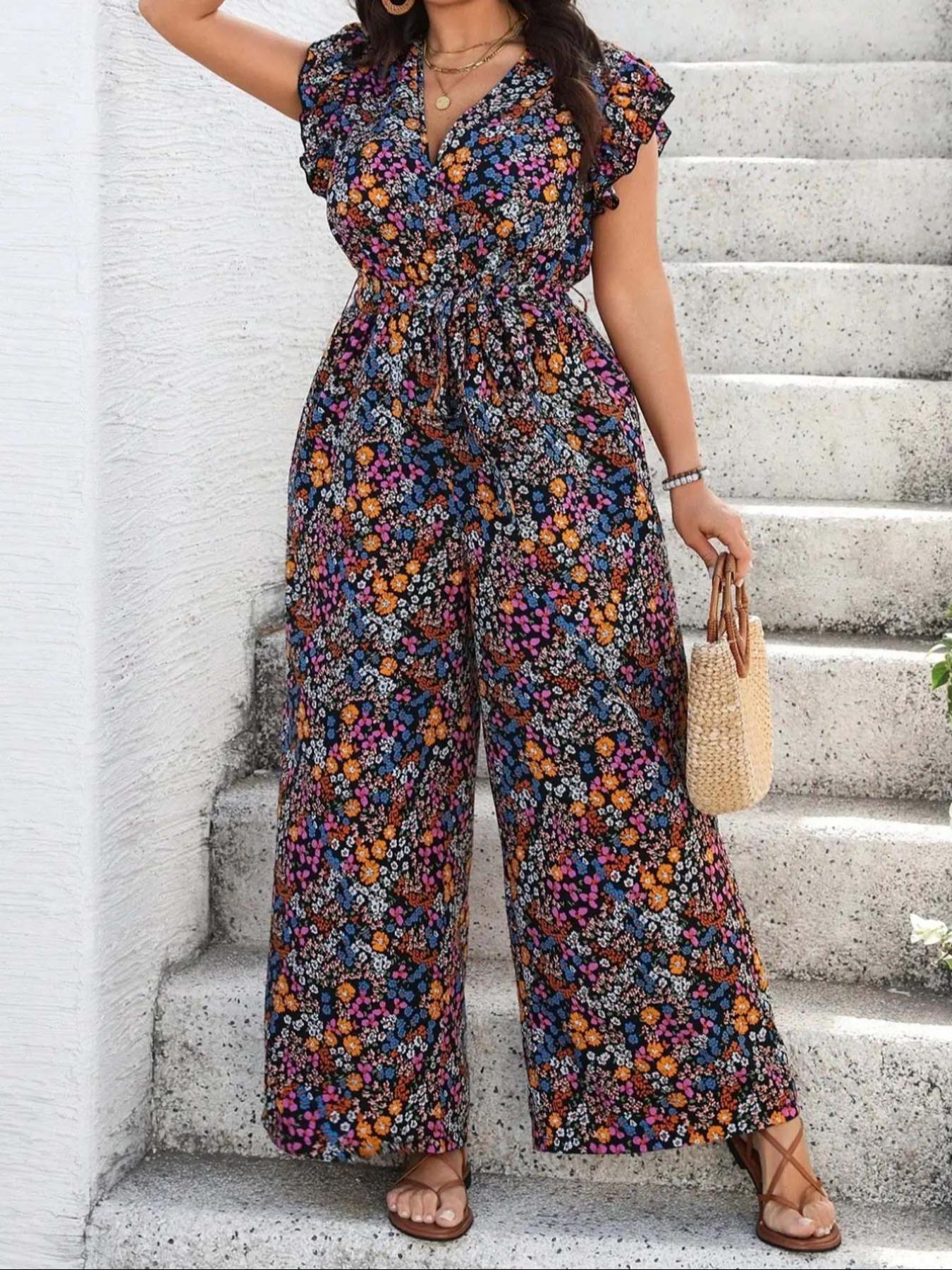 【Plus Size】 Floral Print Tie S - مراجعة Summer Clothing Vacation وسعره
