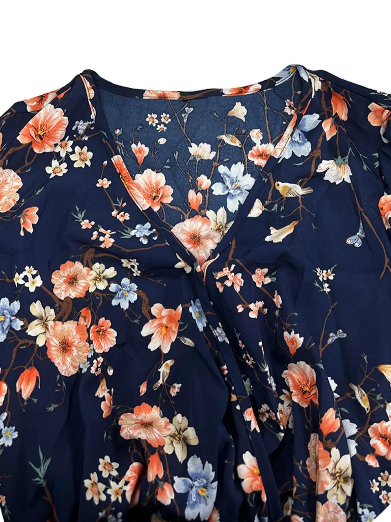 【Plus Size】 Floral Print Tie S - مراجعة Summer Clothing Vacation وسعره