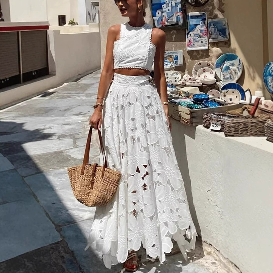 Women's White Floral Lace Embr - مراجعة Summer Clothing Vacation وسعره