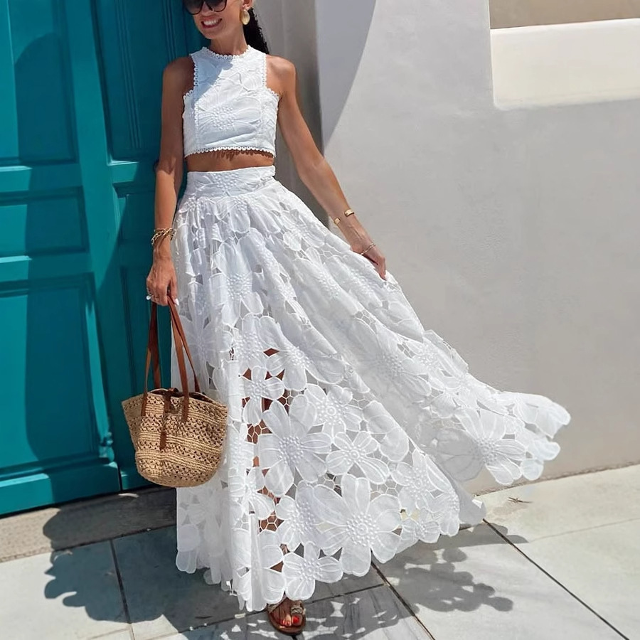 Women's White Floral Lace Embr - مراجعة Summer Clothing Vacation وسعره