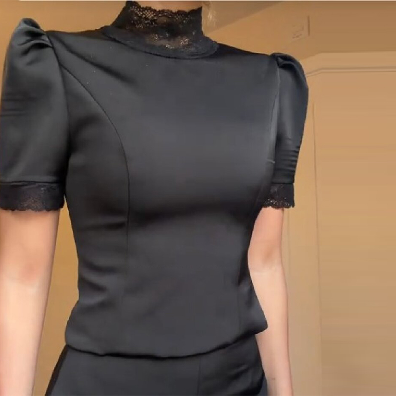 New Satin Lace Edge Top Short  - مراجعة Off Shoulder Blouse وسعره